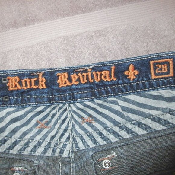 Rock Revival Marie Bootcut Jeans 28x33 Bling Low Rise Flap Pocket Fleur di Lis - Picture 6 of 12